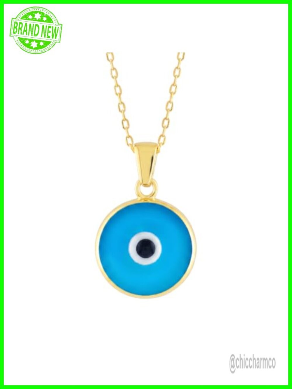 10K Solid Gold Turquoise Evil Eye Pendant Necklace 18 Inch Women
